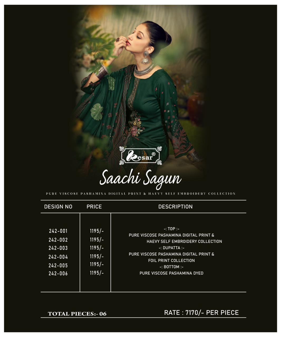 Saachi Sagun By Kesar Digital Printed Pashmina Dress Material Wholesale Shop In Surat
